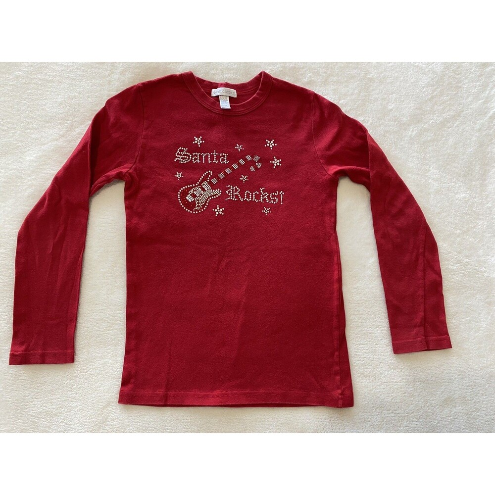 Girls Sweet Cheeks Cotton Long Sleeve Red Santa Rocks Shirt W/ Rhinestones SZ 12